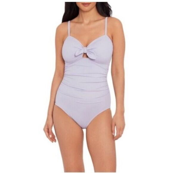 NWT Time and Tru Lavender Sweetheart Tie Back One-Piece Swimsuit Size Small - Picture 1 of 10